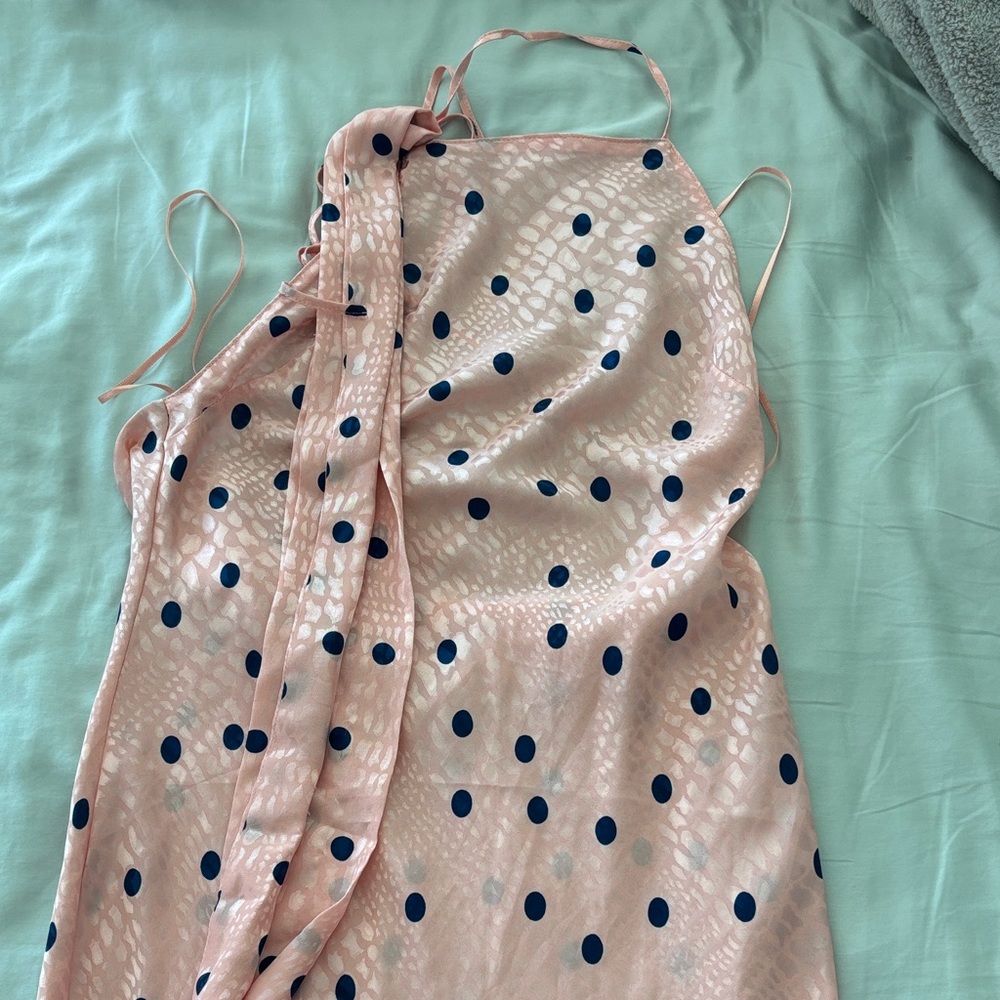 Topshop Pink and Blue Polka Dot Midi Dress